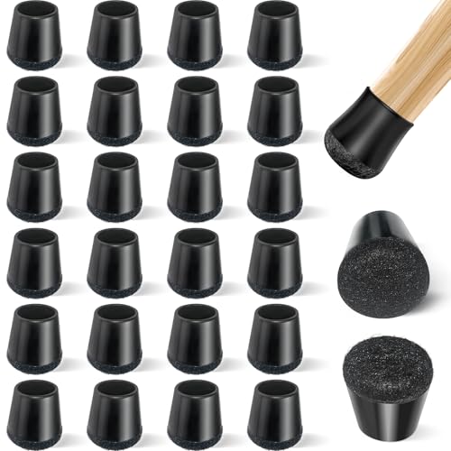 yomanta 24-Piece Chair Leg Protectors for Chairs in Silicone with Thickened Felt, for Hard Wood and Tile Floors, Reduce Noise and Avoid Scratches – Round Black XS (15-20 mm)