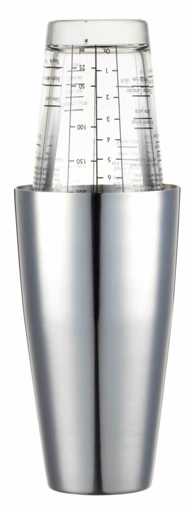 BarCraft Boston Cocktail Shaker Set with Printed Recipes in Gift Box, Stainless Steel / Glass, 400ml