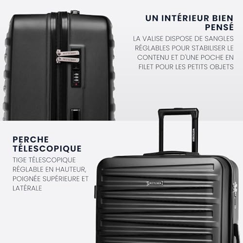 Skyspeed Line Valise de Voyage Set de 3 valises à roulettes Trolley Bagages à Main Set de valises de Voyage ABS Serrure à Combinaison Poignée télescopique 4 Roues Noir Air France/Easyjet