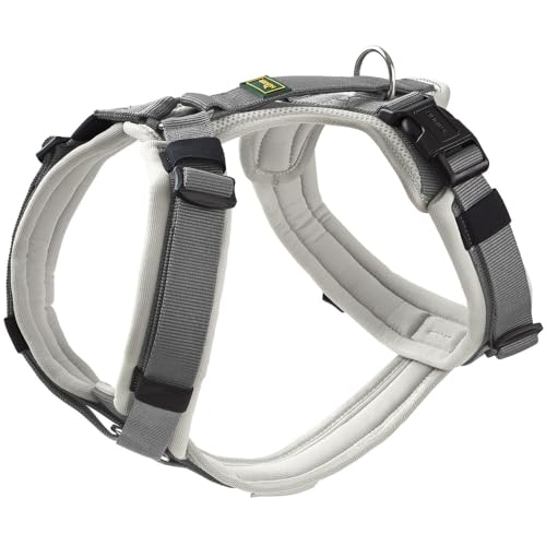 HUNTER Dog harness MALDON UP, Colour: light grey/grey, soft padded & comfortable, highly reflective thanks to 3M Scotchlite, 4-way adjustable, with padded handle (from S-M), Size: L