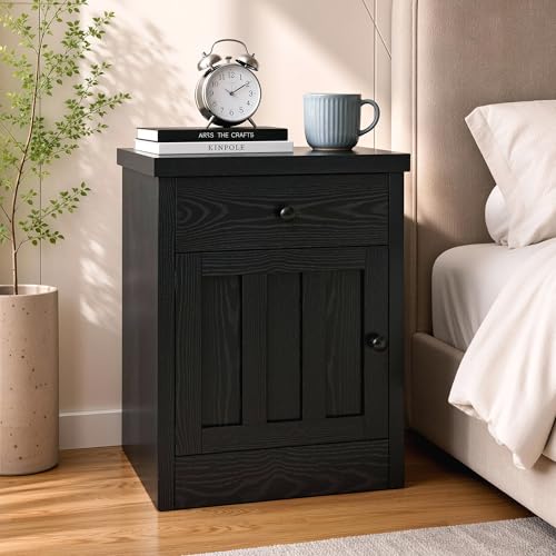 LIKIMIO Modern Nightstand, Bedside Table with Drawer and Storage Cabinet, Night…