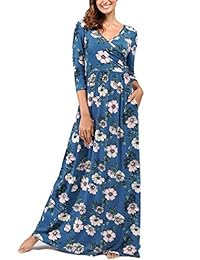 Comila maxi vestido largo con cuello en V y mangas 3 4 con estampado floral para mujer