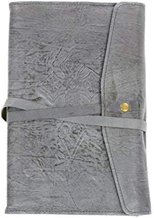 TooG 1495 Real Leather Journal Writing Diary, Rustic Soft Lamb Leather with Celtic Cross Embossing, Unlined Ivory 5x8 Note Book for Sketching and Writers, with Pen and Card Holder (Silver Vintage)