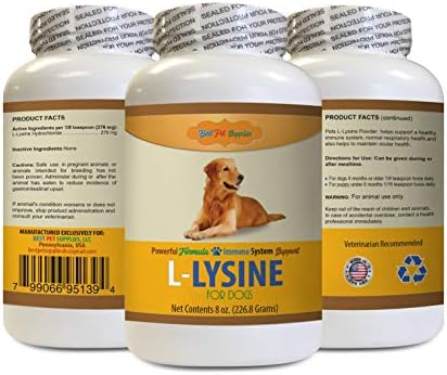 BEST PET SUPPLIES LLC Dog Skin Dry – L LYSINE for Dogs Powder – Powerful Immune System Support – Mix with Food – Skin Eye and Bone Health – Immune System Booster for Puppies – 1 Bottle (8 OZ)