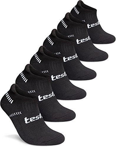 TM-MZS04-BLK_L Tesla Men's 6-Pairs Atheltic No Show Socks Cushioned Comfort w Mesh MZS04