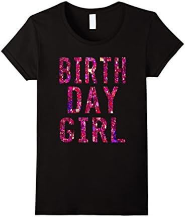Women's Birthday Girl T-Shirt Pink Fun Birthday Shirt Large Black