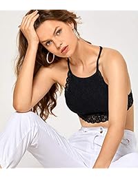 DOBREVA Women's Lace Bralette High Neck Halter Non-Padded Bra
