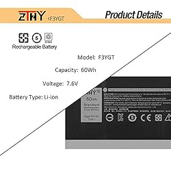ZTHY 60Wh F3YGT Laptop Battery Replacement for Dell