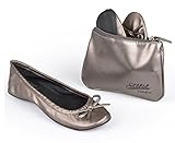 Sidekicks Foldable Ballet Flat Shoes with Carrying Case SILVER LARGE
