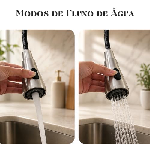 Torneira Gourmet Inox 360° com Mangueira Retrátil 45cm – Dois Modos de Água para Cozinha Spray e Chuveiro - Design Moderno, Rápida Instalação e Alta Durabilidade
