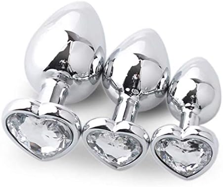 3 Pcs 3 Size Heart Shaped A-n-A l P l u-G s Stainless Steel Metal Waterproof Massager Butt Trainer Toys