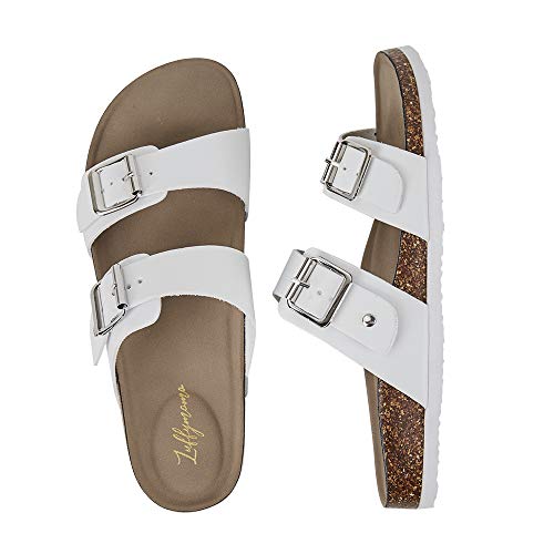 LUFFYMOMO Womens Slide Sole Sandals Cork Footbed Adjustable Stap Buckle