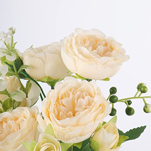 4 Bundles Peonies Silk Flowers, Artificial Peonies for Home Decoration and Wedding Bride Bouquet, Fake Peony Flowers Bulk as Crafts DIY Fake Plants Without Vase (Champagne)