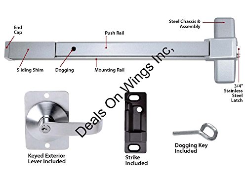 Push bar panic exit device, aluminum, with exterior lev…