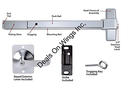 Push Bar Panic Exit Device, Aluminum, with Exterior Lever