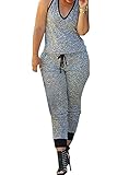 Cfanny Women's Contrast Trim V Neck Jersey Sport Jumpsuit Romper