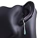 925 Sterling Silver Blue Turquoise Stone Inlay Elegant Long Teardrop Hook Women Earrings 1.85