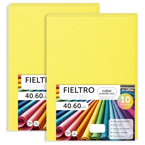 m-office Felt for Crafts, Coloured Felt, Soft and Flexible, Sewing Material, Patchwork Fabrics, Ideal for DIY Projects, Crafts or Decoration, 40 x 60 cm (Bright Yellow, 20 Pcs)