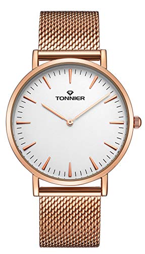 Tonnier Rose Golden Stainless Steel Mesh Band Super Slim Men Watches Quartz Watch - Thumbnail 7