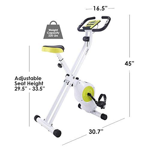 Xspec Foldable Stationary Upright Exercise Bike Magnetic Cardio Workout Indoor Cycling, Lime Green, Monitor with Phone/Tablet Holder, Heart Rate Pulse Sensor
