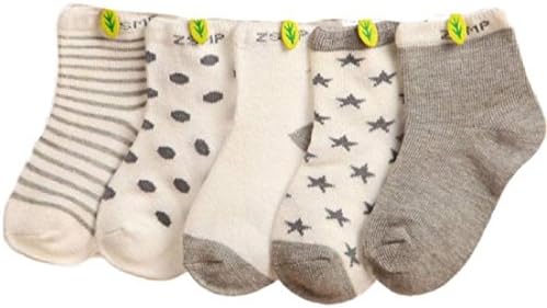 TwoYears 5 Pairs Newborn Baby Lovely Cotton Socks (6-12 months, gray)