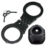 Ace Martial Arts Supply Professional Heavy Duty Black Hinged Police Style Handcuffs Double Lock with Duty Handcuff Nylon Case Holster (Black Hinge)