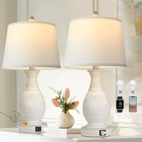 PARTPHONER Table Lamps Set of 2, Bedside Touch Lamp with USB C+A