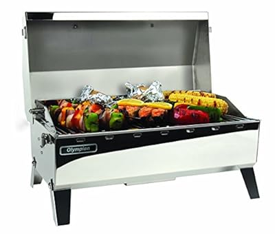 Camco Olympian 5500 Stainless Steel Portable Propane Gas Grill with RV Mounting Bracket and Folding Legs for Tabletop Use (57305)
