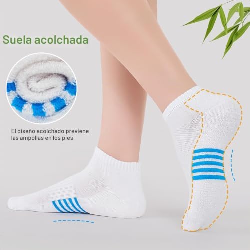 Calcetines Bambu Mujer 6/12 Pares, Calcetines Deportivos para Running Transpirables, Acolchado, Colorido y Antisudor, Regalos para Mujer de Verano