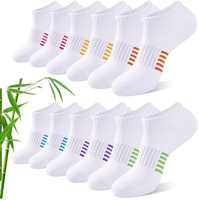 Chaussettes Basses en Bambou Femme 6/12 Paires, Chaussettes de Sport Running Respirantes et Rembourrées, Socquettes Courte Colorées et Anti Transpiration, Cadeaux Femme Ete