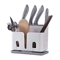 CY craft Silverware Caddy Utensil Holder and Knife Block Without Knives,Countertop Kitchen Utensil Organizer Flatware Caddy,Drying Rack Basket for Knives/Forks/Spoons/Chopsticks,Grey and White