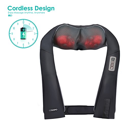 Naipo Shiatsu Back and Neck Massager Deep Kneading Massage with Cordless Rechargeable Battery and Heat for Shoulder, Foot, Back Pain, Full Body Massage