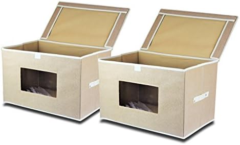 Toy Storage Bins with Large Window Lids Cloth Canvas Basket Organizer container for clothes 2 PACK