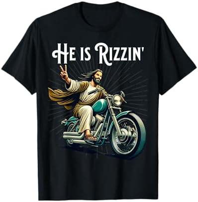 Amazon.com: Rizzen Rocker He is Rizzin Funny Jesus Riding