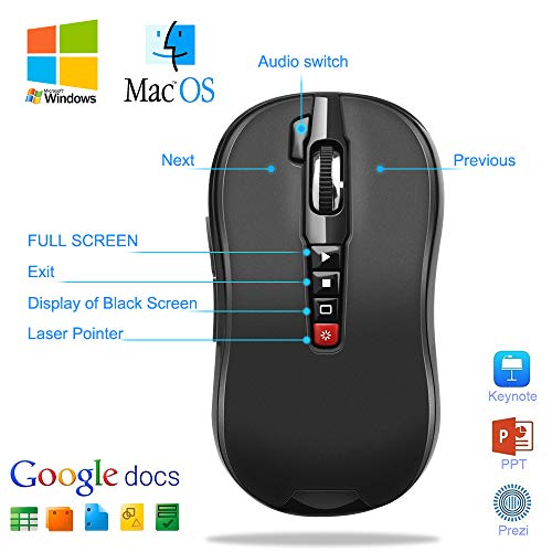 Opluz Wireless Mouse, Bluetooth Presenter Mouse 7 Programmable Button with PowerPoint Clicker Presentation Remote Control Laser Pointer 1200DPI Adjustable for Laptop Chromebook, PC, Desktop, Notebook