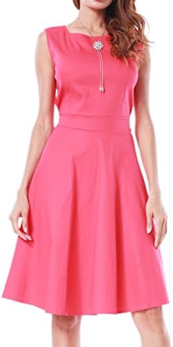 Laxary Women BoatNeck Sleeveless Hepburn Vintage Pary Tea Dress with Belt Red XXL
