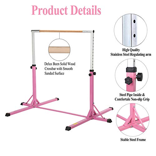 Gymnastics Bar, YEEGO Gymnastic Junior Horizontal Training Bar Adjustable Height Premium Gymnastic 1-4 Levels, 220 lbs Weight Capacity Home Training Kip Bar for Kids, 2 Years Warranty - Thumbnail 2