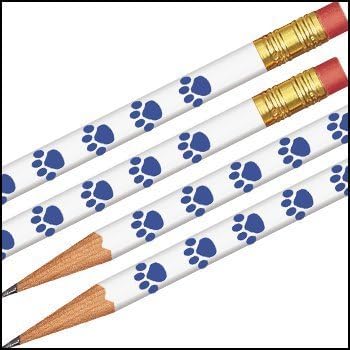 Paw Prints Pencils - White w/ Blue Paws - 144 pencils per order
