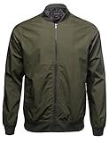 Classic Basic Style Zip Up Bomber Jacket Olive Size M