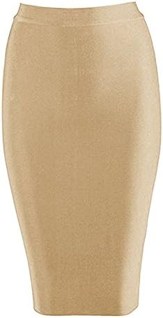UONBOX Women's High Waist Bodycon Slim Fit Seamless Knit Bandage Pencil Skirt Nude S