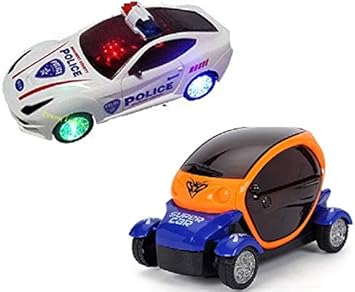 Toysale Combo Police Car and Cartoon Car Kids Bump and Go 3D Lights Police Car with Sound and Wheels with Light