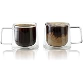 LEMONSODA Double Walled Glass Coffee Drink Mug with Handle - Set of 2 (250 mL / 8.5 fl. oz) Insulated Thermal Mugs Glasses For Tea, Coffee, Latte, Cappucino, Cafe, Milk - Housewarming Gifts