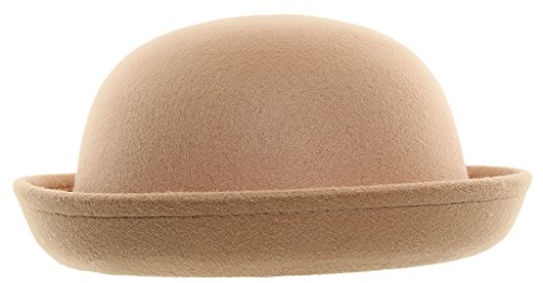 EOZY Girls Wool Felt Roll Brim Bowler Derby Hats Billycock Cloche 21" Camel