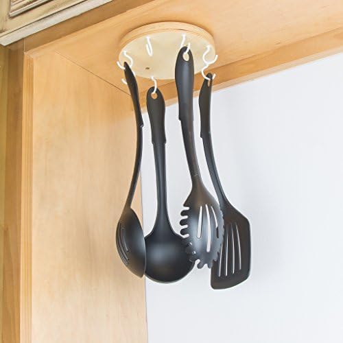 EZ Reach - Under Cabinet Utensil Holder (Baltic Birch Laminate - White Hooks)