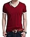 JNC Men's Summer V-Neck Casual Slim Fit Short Sleeve T-Shirts Cotton Shirts (Medium, Wine Red)