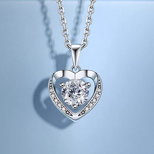 MomentWish Women's Heart Necklace, 0.5/1/2 Carat Moissanite Diamond Pendant Rose Gold 925 Sterling Silver Hypoallergenic Jewelry Gift for Wife Mom Girlfriend