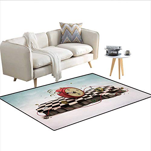 Carpet,Abstract Time Theme with Fiction Podium with Old Clock Cards and Rope Icon,Outdoor Rug,Multicolor 36"x48"