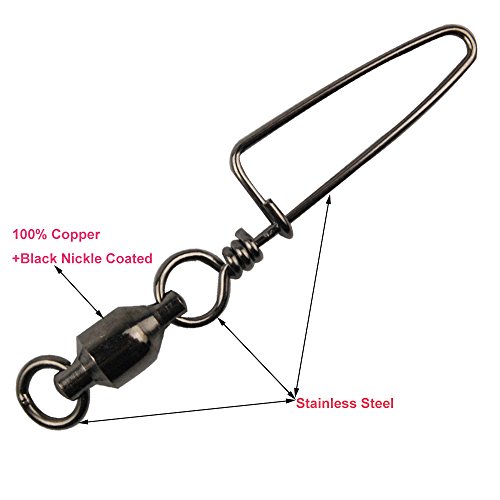 Easy-Catch-10-30-Pack-High-strength-Fishing-Ball-Bearing-Swivel-with-Coastlock-Snap-Strong-Welded-Ring-for-Saltwater-Fishing-18Lb-to-440Lb-100-CopperStainless-Steel-with-Black-Nickle-Coated