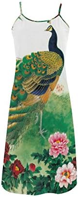 Women's Peacock Print Polyester Casual Slip Dress