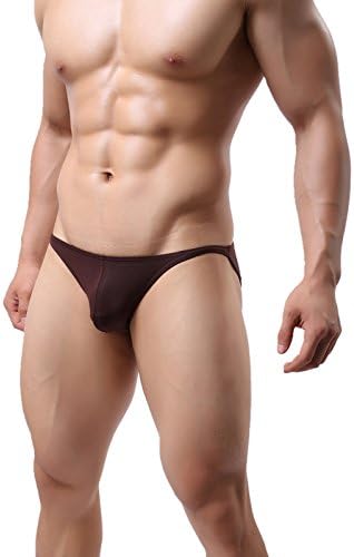 JIMEIK1 Men's Sexy Cotton Underwear Low Rise Briefs Bikini Swimsuit (S, Brown)